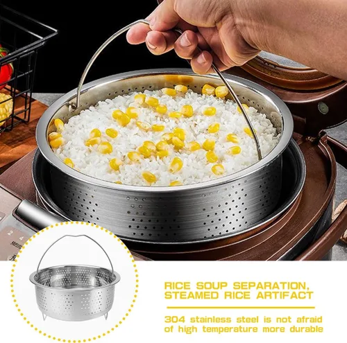 Miniatura 4 de Estante de vapor de metal con asa, cesta de vapor de acero inoxidable, cesta de cocción de arrocera, cesta de vapor para cocina, bollo de albóndigas