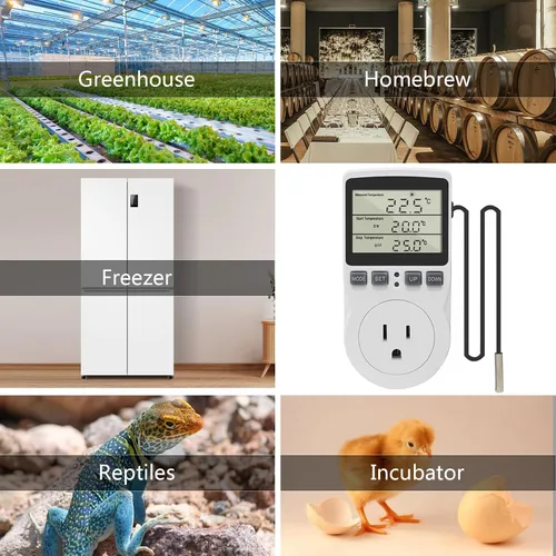 Miniatura 7 de KETOTEK Enchufe de termostato digital, controlador de temperatura de toma de salida 120V, control de calefacción y enfriamiento 110V 15A, pantalla