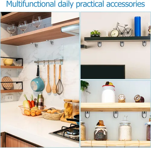 Miniatura 8 de TEHAUX 40 clavijas de estante en forma de L, soportes de estante de gabinete chapados en níquel para cocina y muebles, clavijas de soporte
