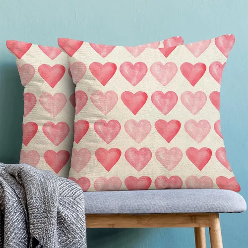 Miniatura 7 de Juego de 2 fundas de almohada para el día de San Valentín de 16 x 16 pulgadas, fundas de almohada rosas con corazón de amor, San Valentín, boda, día