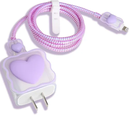 Miniatura 24 de Compatible con iPhone de 18 W/20 W, funda de cargador USB-C, bonito protector de cargador suave transparente con ondas de corazón 3D, bonito