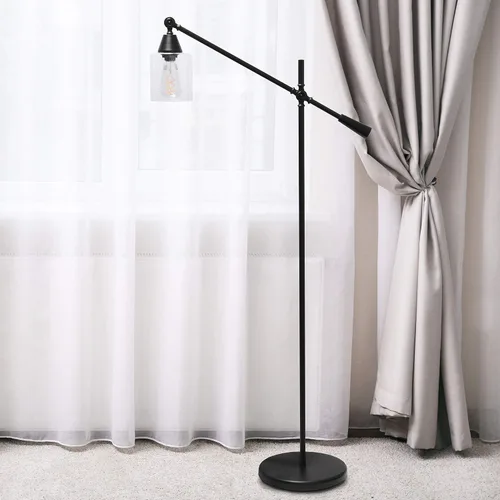 Miniatura 4 de Elegant Designs LF1030-BLK Lámpara de pie con pantalla de vidrio con brazo pivotante, color negro