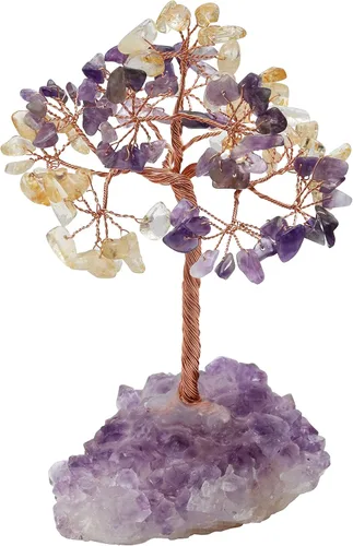 Miniatura 8 de Árbol de cristal de amatista y citrino con base en racimo, decoración del árbol de la vida para estante, dormitorio, regalos de cumpleaños para Aj
