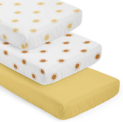 Miniatura 10 de Sweet Jojo Designs Mini sábana bajera para cuna para bebé (blanco y amarillo bohemio) para niñas o niños, guardería de recién nacidos/bebés, patios