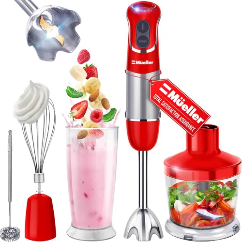 Miniatura 10 de Mueller Multistick - Licuadora de inmersión 5 en 1 de mano, 12 velocidades, mezclador de mano con impulso Turbo, motor de cobre de servicio pesado