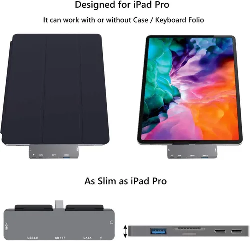 Miniatura 7 de Adaptador para iPad Pro USB C Hub M4 M2 M1/iPad Air 4/5/6/iPad Mini 6, Adaptador 7 en 1 con HDMI 4K, Jack de 3.5mm, USB 3.0, PD 100W, SD/TF, Datos