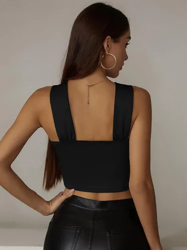 Miniatura 2 de SheIn Top sin mangas con abertura fruncida, sin mangas, para mujer