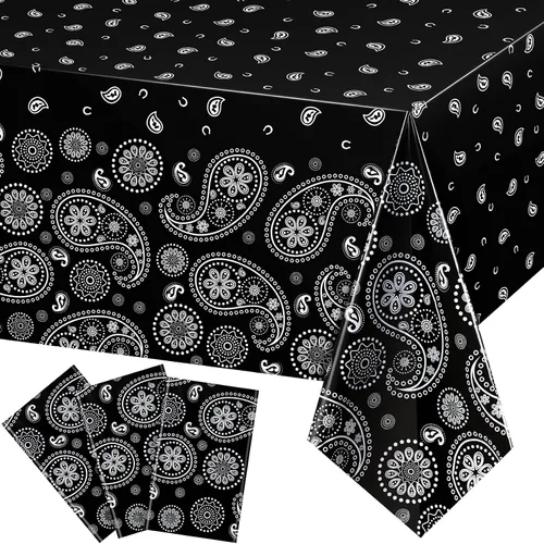 Miniatura 8 de Tatuo Mantel de fiesta del oeste con estampado de cachemira, mantel de bandana, mantel de plástico rectangular con flores para fiesta temática