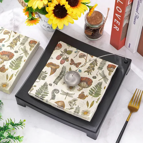 Miniatura 3 de AnyDesign 80 servilletas de papel de hongos vintage desechables con plantas de hongos, servilletas de almuerzo, estilo retro, postre, cena