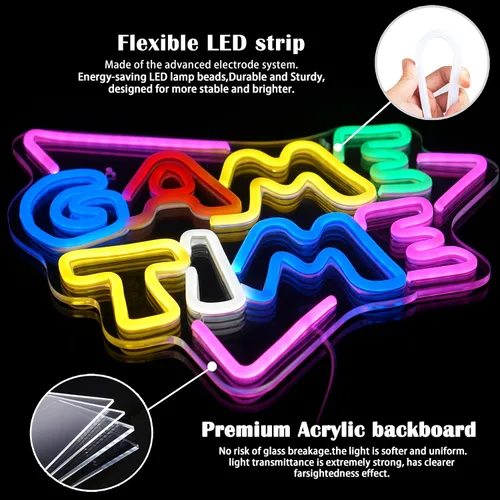 Miniatura 6 de Letrero de neón LED para decoración de pared de habitación de jugadores, alimentado por USB con interruptor, letrero de neón acrílico para hora