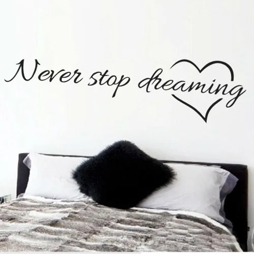 Vinilo adhesivo de vinilo con frases inspiradoras "Never Stop Dreaming", mural decorativo para dormitorio, color negro