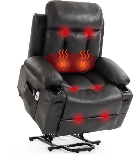 Miniatura 10 de Power Lift Recliner Chair for Elderly, Electric Oversized Single Sofa with Vibration Massage and Heat, Cup Holder and USB Charge Port for Living