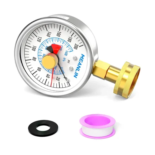 Miniatura 11 de MEANLIN MEASURE Marco de acero inoxidable de 0 ~ 100 psi, hembra de 3/4 pulgadas, esfera de cara de 2.5 pulgadas, medidor de presión relleno
