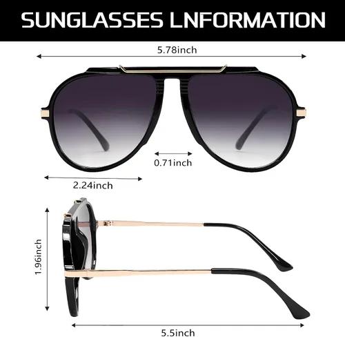 Miniatura 5 de GUVIVI Gafas de sol de aviador de gran tamaño para mujeres y hombres, estilo retro de los años 70, lentes de sol de metal dorado sin enredos