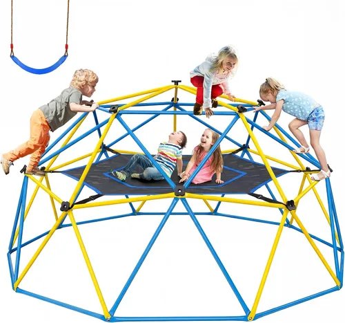Hapfan Jungle Gym, cúpula de escalada de 10 pies con hamaca y columpio, equipo de juego al aire libre con barras para monos para niños de 3 a 12