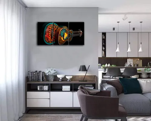 Miniatura 3 de Urttiiyy Arte de pared con música de guitarra, arte abstracto, impresiones en lienzo, arte para decoración del hogar para sala de estar, dormitorio
