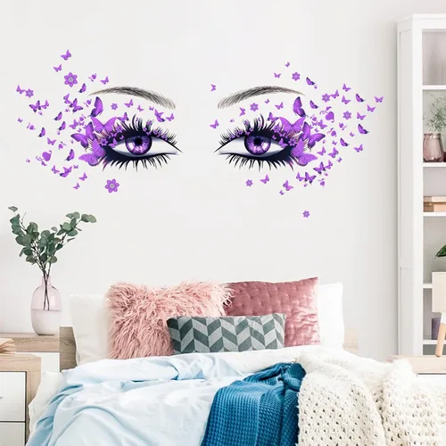 Miniatura 3 de Hermosas calcomanías de pared de ojos de pestañas voladoras calcomanías de mariposa voladora decoración de corazón de niña calcomanías de mariposas