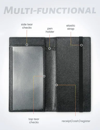 Miniatura 124 de Yarnic Funda para chequera personal, soporte para chequera con soporte para bolígrafo y divisor de plástico transparente integrado para cheques Rosa
