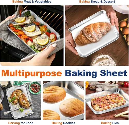 Miniatura 7 de P&P CHEF Bandeja para hornear galletas de 9 pulgadas, bandeja de acero inoxidable para cocina, utensilios para horno para múltiples usos, aspecto