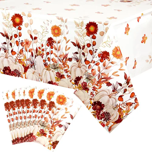 Miniatura 8 de Newwiee 4 manteles de plástico de otoño, manteles de plástico de Acción de Gracias, diseño de calabaza silvestre, mantel rectangular de otoño