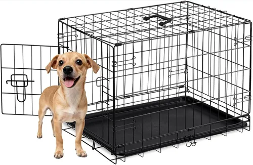 Miniatura 10 de Jaula para perros – Jaula portátil mediana de 36 pulgadas de doble puerta, jaula de alambre de metal para mascotas con bloqueo seguro, bandeja a