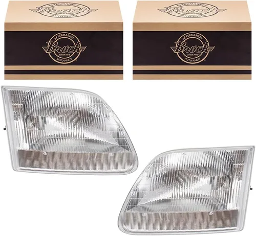 Brock Aftermarket - Conjunto de faros delanteros de repuesto para conductor, izquierdo, pasajero, derecho, halógeno, compatible con Ford F-150