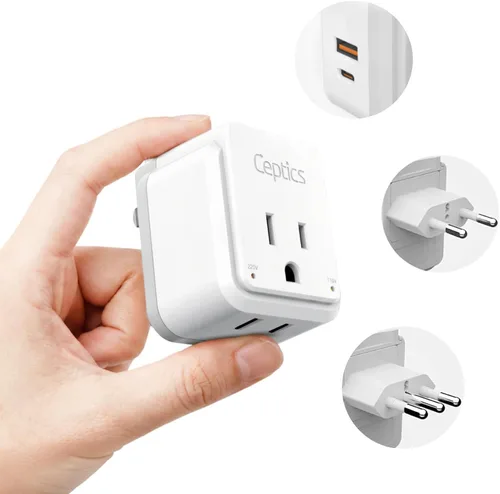 Miniatura 11 de Ceptics Adaptador de Enchufe de Corriente Internacional Juego de Viaje, 20W PD y QC, USB Dual Seguro y USB-C 3.1A - 2 Tomas de EE.UU. - Compacto