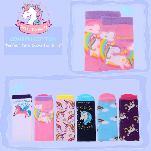Miniatura 7 de Calcetines altos hasta la rodilla para niños y niñas 6 pares de calcetines largos y divertidos de animales coloridos para niños