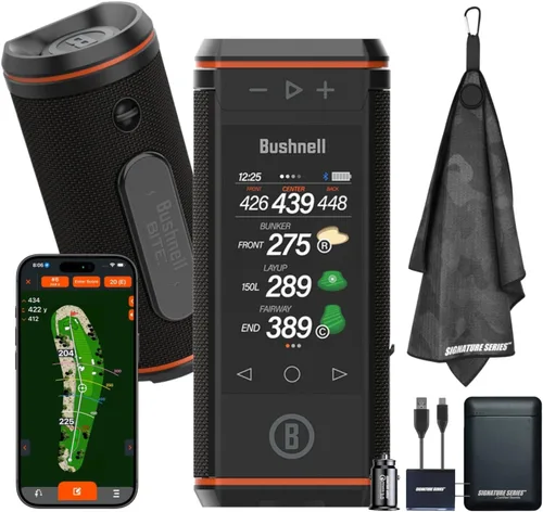 Bushnell Golf Wingman HD - Altavoz GPS con pantalla táctil a color, audible y visual frontal/centro/trasero con potente audio de 360 grados,