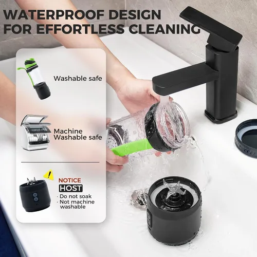 Miniatura 4 de Batidora portátil, anti-atasco de 300 vatios para batidos y licuados, licuadora de viaje de 24 onzas recargable por USB, botella deportiva libre