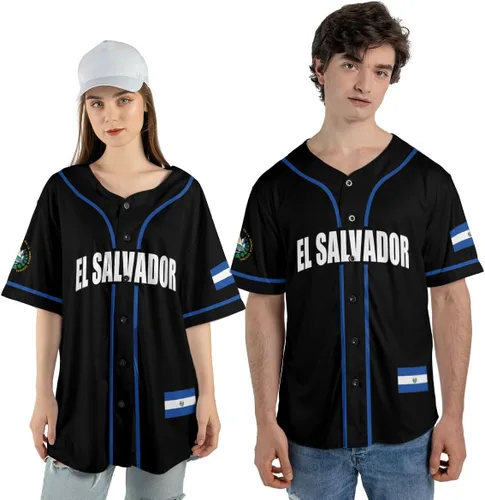 Miniatura 2 de MonkeyVan Camiseta de béisbol de El Salvador personalizada con nombre personalizado con la bandera salvadoreña salvadoreña, orgullo salvadoreño