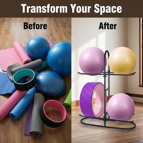 Miniatura 5 de Estante estabilizador para pelotas de ejercicio, soporte para pelotas de medicina y almacenamiento de pelotas de yoga, adecuado para pelotas