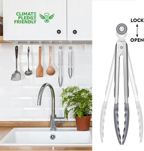Miniatura 5 de HOTEC Pinzas de Cocina Premium de Acero Inoxidable con Bloqueo con Puntas de Silicona, Juego de 2-9" y 12" Gris Claro Paquete de 2: gris claro