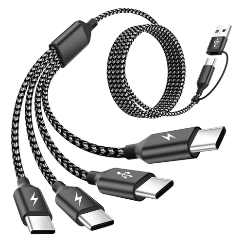 Cable de carga múltiple USB C Splitter 1 paquete, cable de carga USB A/C a USB C, cable de carga dual tipo C, cable de carga múltiple 4 en 2 con 4