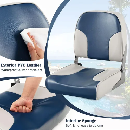 Miniatura 4 de Goplus Asientos para barco con respaldo bajo/alto, asiento plegable para barco con tornillos de acero inoxidable y bisagras de aluminio, acolchado