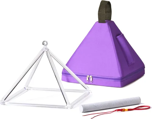 CVNC Instrumento musical curativo de pirámide de cristal de cuarzo de 10 pulgadas + bolsa de transporte de energía potente 2-plateado
