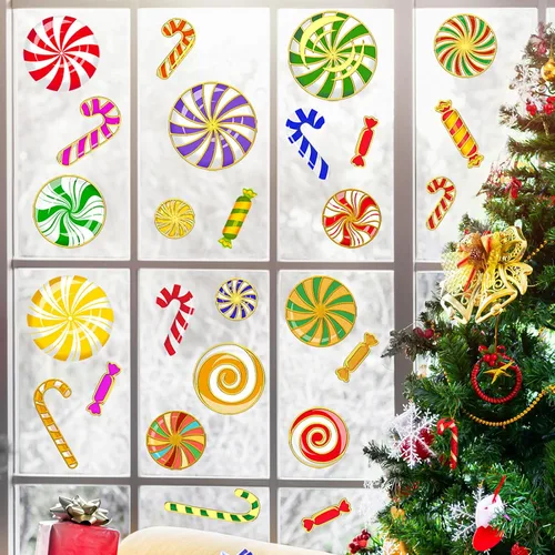 Miniatura 13 de 126 Piezas de Adhesivos de Pared de Navidad, Decoraciones de Dulces de Navidad, Adhesivos de Pared de Navidad, Adhesivos de Suelo de Menta para Rojo