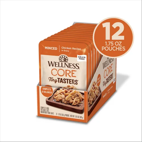 Miniatura 2 de Wellness CORE Tiny Tasters - Alimento húmedo picado para gatos adultos, natural, rico en proteínas, sin granos, receta de pollo, 1.75 onzas, paquete