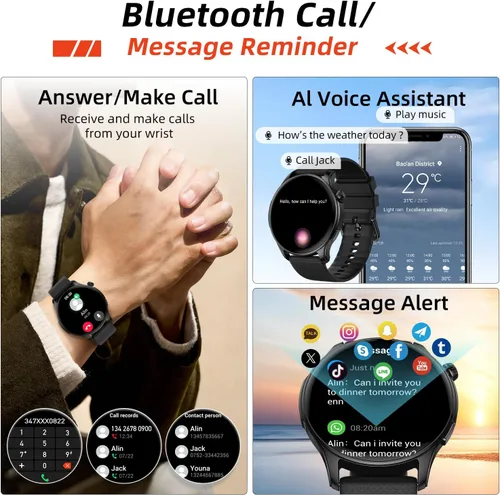 Miniatura 2 de Reloj inteligente para hombres y mujeres Fitness: impermeable, responder, hacer llamada, digital, relojes para hombres, correr, seguimiento
