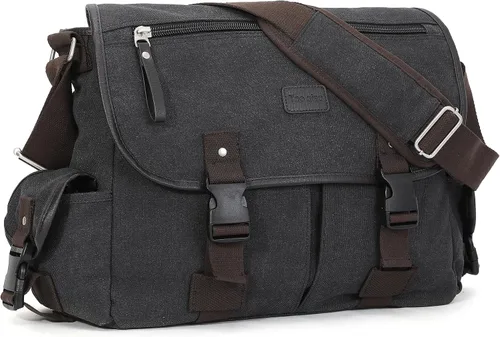 Miniatura 11 de [Actualizado] Bolso mensajero de lona vintage de 13, 15.6 y 17 pulgadas, bolso de hombro grande para computadora portátil, para mujeres y hombres