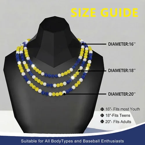 Miniatura 2 de Collar de béisbol con cuentas para hombre, colección Bling Ice, de 16 a 20 pulgadas, ideal para equipos de béisbol y entusiastas Arctic Ice