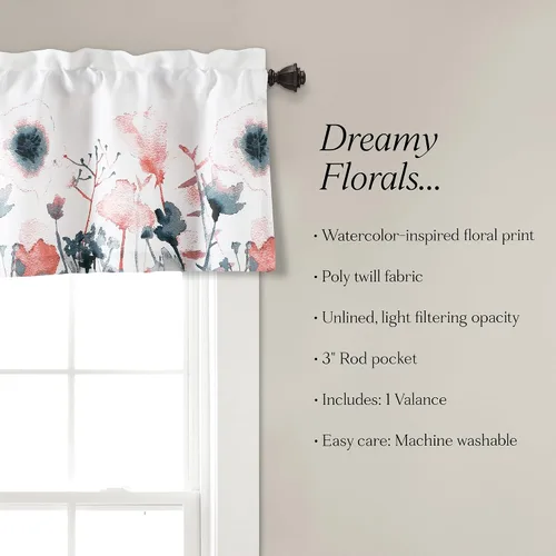 Miniatura 6 de Lush Decor Zuri Flora Cenefa para ventana de oscurecimiento con solapa única, 52 pulgadas de ancho x 18 pulgadas de largo + 2 pulgadas de cabecera