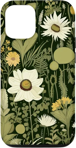 Miniatura 27 de iPhone 13 Wildflower, patrón de flores botánicas verdes, funda de flores silvestres boho