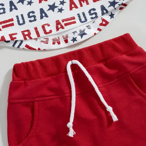 Miniatura 6 de Ynibbim Conjunto de ropa de verano para niños pequeños del 4 de julio, camiseta con estampado de letras y pantalones cortos de algodón