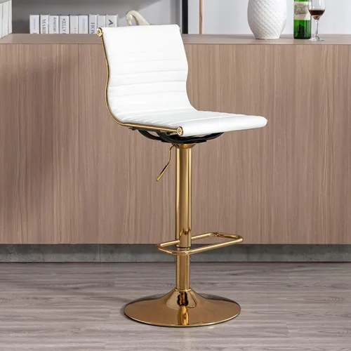Miniatura 19 de LZAREAL Juego de 2 taburetes de bar de metal con altura ajustable, diseño moderno de piel sintética blanca sin brazos con base cromada para isla