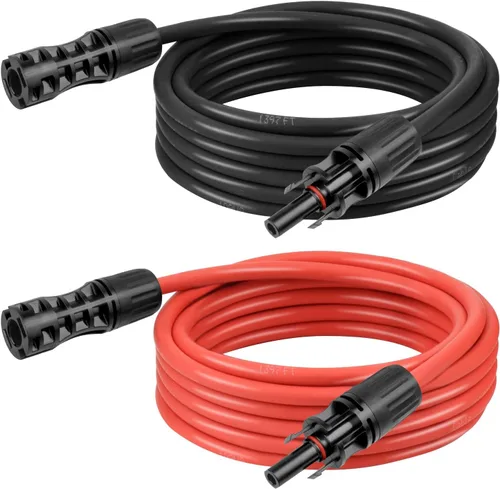 Miniatura 15 de Cable de extensión solar de 10 AWG de 2 pies negro + 2 pies de rojo, cable de panel solar de calibre 10 macho a hembra, alambre de cobre estañado