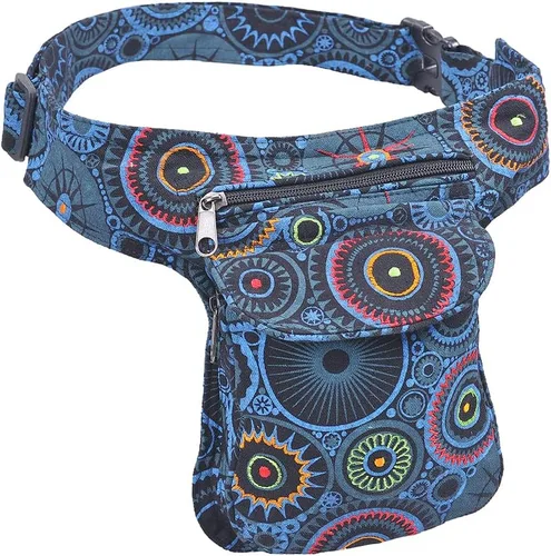 The Collection Royal Riñonera Bolsos Cruzados para Mujeres Bolsa de Cinturón de Lona de Algodón Boho Hippie Festival Colorida para Mujeres, Talla