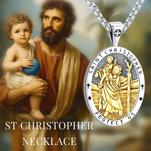 Miniatura 145 de Eusense San Miguel San Cristóbal San Benito San Judas Virgen María Collar chapado en oro 925 joyería religiosa para hombres y mujeres, collar