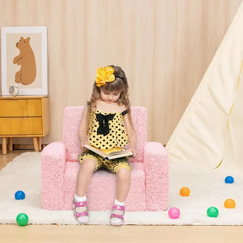 Miniatura 2 de SLIGUY Sofá convertible para niños pequeños, sofá a tumbona, funda de sherpa, color rosa oscuro Rosa Sherpa