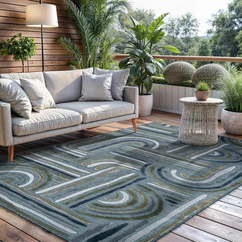 Miniatura 22 de CAMILSON Alfombra para Interiores y Exteriores, Alfombras de Área Azules 5x7 con Hojas Tropicales Botánicas para Patios Interiores y Exteriores